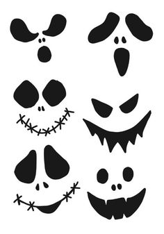 halloween face stencils are shown in black and white, with different designs on them