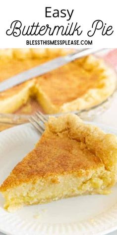 Easy Old-Fashioned Buttermilk Pie is a vintage pie recipe that is rich and thick and has a sweet custard-like center. If you're expecting company soon, this buttermilk pie recipe is the best dessert to greet them with! Quick Custard, Double Pie Crust Recipe, Easy Pie Recipe, Holiday Pies Recipes, Buttermilk Pie Recipe, Homemade Pie Recipes, Sweet Custard, Easy Homemade Desserts, Lemon Pie Recipe