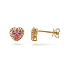 14K Pink Heart Diamond Stud Earrings Earrings IceLink-CAL Heart Cut Yellow Gold Earrings With Diamond Accents, Yellow Gold Heart Cut Earrings With Diamond Accents, Heart Cut Diamond Accent Earrings, Heart Cut Diamond Accented Earrings, Rose Gold Heart Cut Earrings With Diamond Accents, Heart Cut Diamond Earrings With Accents In 14k Gold, Fine Jewelry Heart Earrings With Birthstone, Heart Cut Birthstone Earrings Fine Jewelry, Elegant 14k Gold Heart Earrings With Birthstone