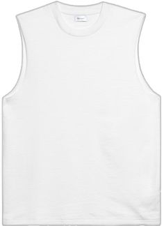 White Stretch Muscle Tee Casual Style, Basic White Cotton Tank Top, White Cotton Basic Tank Top, White Cotton Sporty Tank Top, White Cotton Sleeveless Muscle Tee, White Sleeveless Cotton Muscle Tee, White Stretch Crew Neck Tank Top, White Stretch Cotton Tank Top, White Casual Vest With Relaxed Fit