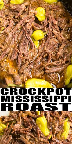 the crockpot mississippi roast has been cooked and is ready to be eaten