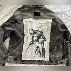 Ksubi Denim Dangerous Opulence Grey Acid-Wash Jacket. Good Condition. Edgy Washed Outerwear For Streetwear, White Graphic Print Denim Jacket For Streetwear, White Distressed Denim Jacket For Streetwear, Distressed Fitted Outerwear For Streetwear, Swag Outfits Men, Thrift Flip, Outfits Men, Swag Outfits, Acid Wash