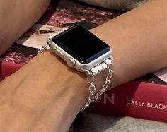 Sterling Silver Apple Watch Band 38mm 40mm 42mm 44mm 925 Silver Chain Bracelet Apple Watch Jewelry Women iWatch Band Adjustable Silver Strap Apple Watch Band Ideas, Apple Watch Necklace, Silver Apple Watch Band, Apple Watch Silver