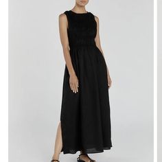 NWT DISSH Lessi Black Linen Maxi Dress. Never worn. Gathered Circle Skirt, Tailored Skirt, Leg Split, Linen Midi Dress, Linen Maxi Dress, Dress 16, Black Linen, Circle Skirt, Linen Dresses