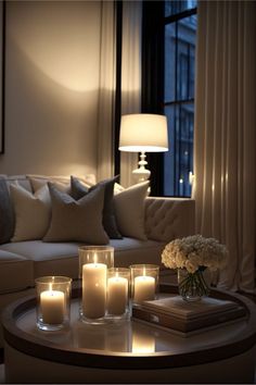 Illuminate your space with elegance! Discover 30 stunning glass pillar candle holders that will light up your world. Get inspired now. Candle Decor Living Room, Living Room Candles, Table Decor Living Room, Dream Apartment Decor, Future Apartment Decor, Home Luxury, Apartment Decor Inspiration, Decor Home Living Room, Apartment Inspiration