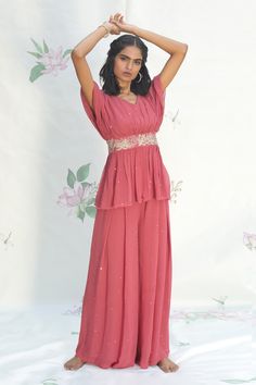 Pink kaftan style kurta with floral embroidered detail paired with palazzo.
Components:2
Embroidered
Neckline:V neck
Sleeve Length:Short
Fabric:Georgette
Color:Pink
Sheer palazzo - Aza Fashions Pink Kaftan, Kurta And Palazzo, Kaftan Style, Palazzo Set, Embroidered Neckline, Women Kurta, Fashion App, Set For Women, Aza Fashion