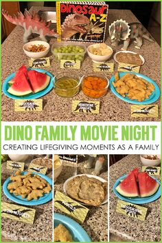 a family movie night with watermelon slices and other snacks