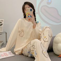 Color: Duck, Size: L Duck Pjs, Comfy Aesthetic, Pajamas Aesthetic, Chicken For Dogs, Goofy Drawing, The Special One, Cozy Pajamas, Cotton Pajamas, Summer Pajamas