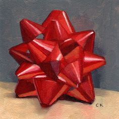 a painting of a red bow sitting on top of a table