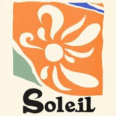 an orange and white logo with the word soleil in black on it's side