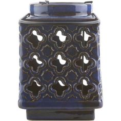 a blue vase with an intricate design on it