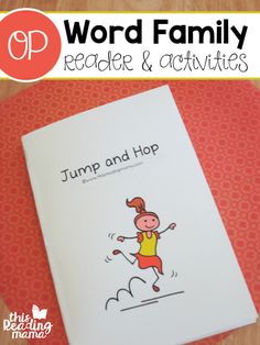 a book with the words jump and hop written on it, next to an image of a