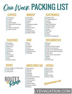 the one week packing list is shown