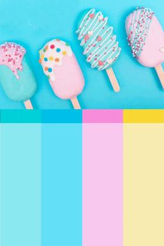 the color scheme for sweet treats is blue, pink, yellow and green