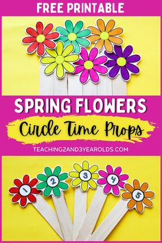 spring flowers cut out from popsicle sticks with the text, free printable spring flowers cut