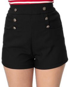 Retro Black Short Bottoms, Vintage Shorts With Button Closure, Classic Short Length Bottoms With Buttons, Black Vintage Fitted Shorts, Classic Short-length Bottoms With Buttons, Black Vintage Summer Bottoms, Classic Buttoned Short Bottoms, Vintage Black Summer Bottoms, Vintage High-waist Shorts With Button Closure