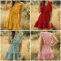 Ruffle Off Shoulder High Waist V Neck Casual Boho Beach Yellow Dress Casual Sundress For Picnic And Beach Season, Casual Beach Season Dress For Picnic, Summer Mini Dress For Picnic And Beach Season, Summer Mini Dress For Picnic During Beach Season, Casual V-neck Dress For Picnic, Summer V-neck Mini Dress For Picnic, Sundress With Ruffles For Vacation, Vacation Sundress With Ruffles, Casual Beach Dress With Ruffles