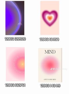 four different types of cards with the words mind and heart on them, in various colors