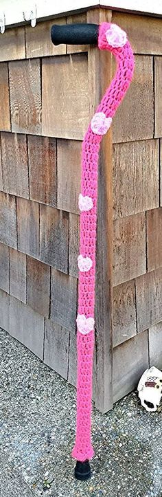 Hearts Cane Cover, Crochet Cane Sock, Cane Cover, Cane Sleeve, Cane Stocking, Cane Fashion, Cane Bling Cane Warmer, Handmade Crochet. Materials: Made with Pink Acrylic Yarn, White Metallic Yarn, Elastic,  Can be Washed and Dried.  Please let me know if your cane does not come apart like a standard walking cane to allow the sock to slide on so I can change the dimensions.  Customize This item was inspired for my Mother in law. Her cane was always cold and she hated touching it. So I made her a so Gifts For Walking Friends, Crochet Materials, Ideas Birthday Gift, Gift Giving Ideas, Grandparents Day Gifts, Cane Handles, Recovery Gifts, Always Cold, Get Well Soon Gifts