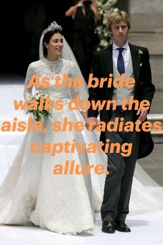 a bride and groom walking down the aisle with captioning about their wedding day