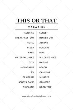 this or that vacation printable list is perfect for the whole family to enjoy it all year long