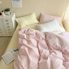 Mixed Gingham Bedding Set / Pink + Yellow Small Flat Gingham Bedding, Adult Bedroom Decor, Green Bedding Set, Pastel Gingham, Plaid Bedding, Blue Bedding Sets, Soft Bed Sheets, Dorm Inspo, Adult Bedroom