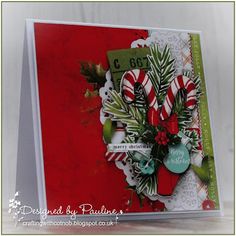 a close up of a christmas card with candy canes and holly decorations on it