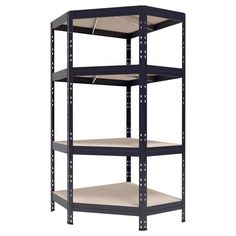 three tier shelving unit with beige carpeting on the bottom and two shelves below