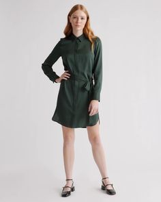 Washable Stretch Silk Shirt Dress | Quince Collared Silk Midi Dress For Workwear, Chic Button-up Silk Shirt Dress, Silk Shirt Dress For Daywear In Fall, Silk Shirt Dress For Fall Daywear, Elegant Silk Collared Shirt Dress, Fall Silk Shirt Dress For Daywear, Silk Button-up Dress For Semi-formal Occasions, Semi-formal Silk Button-up Dress, Silk Button-up Semi-formal Dress