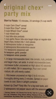 a menu for a party with instructions on how to mix it up and what to eat