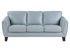 a light blue leather couch on a white background