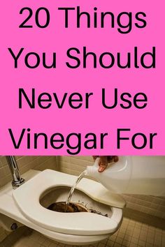 a toilet with the words 20 things you should never use vinegar for