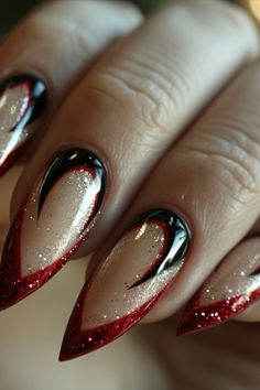 Red French Tip Nails Red French Tip Nails, Vibrant Nail Designs, Red French Tip, Language Of Love, Elegant Nail Art, Red Acrylic Nails, Red French, Goth Nails, Studded Nails