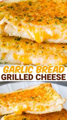 garlic bread grilled cheese on a white plate