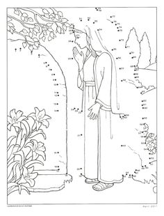 jesus in the garden dot to dot with numbers on it and an image of him