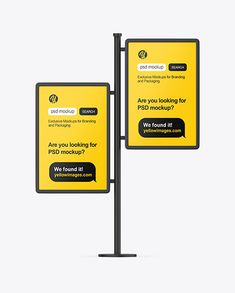 a yellow and black sign with two different messages on the same screen, one is telling people what they are looking for