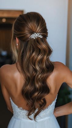 Looking for bridesmaid hair inspo Discover elegant hairstyles for long simple and side-parted hair as well as trendy half-up half-down dos Get ideas for updos medium-length styles flowing locks short cuts ponytails braids and bun hairstyles Find inspiration for thin curly or brunette hair wedding looks bangs and more Wedding Hairstyles For Long Hair Dark, Wedding Hair Inspiration Brunette, Messy Hairstyles For Long Hair Wedding, Brunette Hair Styles Wedding, Wedding Hair Mostly Down, Half Up Half Down Bridesmaid Hair Brunette, Bridesmaid Hair Inspo Long Hair, Bridesmaid Hairstyles Front View, Bridal Half Up Half Down Hair Brunette