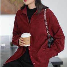 SPECIFICATIONSType: Wide-waistedStyle: CasualSleeve Length(cm): FullSeason: Spring/AutumnPlace Of Origin: China (Mainland)Percentage of Material: ≤30%Pattern Type: SolidOuterwear Type: TrenchOrigin: Mainland ChinaMaterial: Cotton,PolyesterGender: WOMENFabric Type: CorduroyDecoration: Pockets,SplicedCollar: Turn-down CollarClothing Length: RegularClosure Type: Single BreastedAge: Ages 18-35 Years Old Red Relaxed Fit Long Sleeve Outerwear, Red Top With Pockets And Casual Collar, Burgundy Long Sleeve Top With Buttons, Red Winter Tops With Pockets, Burgundy Outerwear With Pockets, Burgundy Long Sleeve Outerwear With Pockets, Beach Dress Casual, Corduroy Jacket Womens, Pink Long Dress