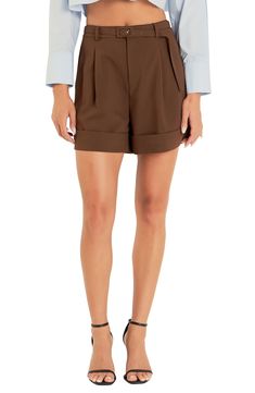 Pleats give subtle texture to these stretchy shorts topped by a tonal belt. Zip fly with hook-and-bar closure Side-seam pockets; back welt pockets Removable belt Lined 74% polyester, 20% cotton, 6% spandex Hand wash, dry flat Imported Stretchy Shorts, Belted Shorts, Subtle Textures, Nordstrom Store, Welt Pockets, Welt Pocket, Short Tops, Espresso, Hand Wash