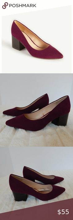 Ann Taylor Block Heel Pumps Wine 7 1/2 NWT NWT, no box Ann Taylor Factory Beautiful pointed toe shoes Faux suede Color:  Mulled Wine 2 1/2" brown block heel Size 7 1/2 Ann Taylor Factory Shoes Heels Purple Block Heel Shoes With Medium Width, Purple Block Heel Medium Width Heels, Purple Round Toe Heels For Office, Brown Block Heels, Block Heel Pumps, Mulled Wine, Pointed Toe Shoes, Toe Shoes, Heel Pumps