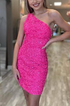 Contact+us:+lisamony@outlook.com Please+left+message+what+color+you+need+when+you+order+it.Besides+the+picture+color,+you+can+also+choose+any+color+you+want. One+Shoulder+Hot+Pink+Sequins+Tight+Homecoming+Dress Processing+time:+12-21+business+days Shipping+Time:+3-5+business+days "Fabr... Vestidos Color Fucsia, Tight Homecoming Dress, Sequin Short Dress, Homecoming Dresses Sparkly, Sequin Homecoming Dress, Mini Prom Dresses, 파티 드레스, Homecoming Dresses Tight, Graduation Dresses