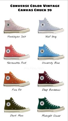 Converse Shoes Different Colors, Converse Best Colors, High Top Converse Colors, Converse Different Colors, All Converse Colors, Converse With Heels, Converse To Get, Colored Converse Outfit High Tops, Best Converse Colors