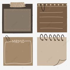 four different types of memos on a white background, paper, notebook, notepad png and psd