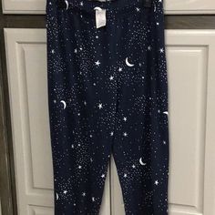 Secret Treasures, Nwot, Size 8-10, Navy Blue, With Moon And Stars Soft Flannel, Jogger Bottom, Size M, Elastic Waist Measures,17” Plus Stretch, Inseam Is 28” Polyester, Spandex Celestial Pajamas, Galaxy Pajamas, Blue Spring Sleep Pants, Cotton Star Print Sleepwear For Loungewear, Leopard Pajamas, Cotton Sleepwear With Star Print, Christmas Pajama Pants, Hedgehog Print, Lounge Top