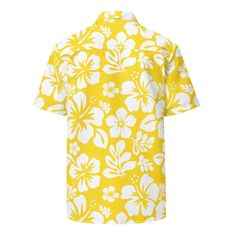 Say Aloha to your favorite new classic Hawaiian print short sleeve shirt from Extremely Stoked! These super sweet aloha shirts exudes coolness both in terms of style and material. The lightweight fabric keeps you cool while the moisture-wicking technology and UPF50+ protection ensure your comfort. Want to rock a classic Hawaiian look? Wear it loose and untucked, or size down for a tighter fit! This shirt is unisex and can be worn by men or women.Perfect for casual wear, beach days, luaus and Haw Cotton Hawaiian Short Sleeve Shirt, Cotton Hawaiian Camp Shirt With Short Sleeves, Hawaiian Camp Shirt With Hibiscus Print, Short Sleeve, Yellow Hawaiian Shirt With Floral Print For Beach, Yellow Hawaiian Shirt For Vacation, Yellow Short Sleeve Hawaiian Shirt For Summer, Casual Yellow Hawaiian Shirt For Beach, Yellow Summer Hawaiian Shirt For Beach Season, Yellow Floral Print Hawaiian Shirt For Beach