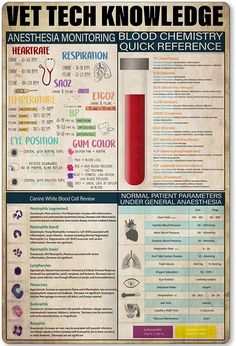 an old poster with different types of medical equipment on it's sides and the words vet tech knowledge written below