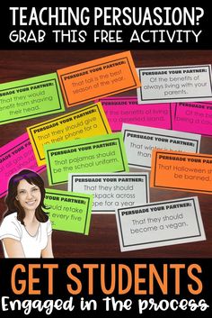 a poster with the words get students engaged in the process and an image of a woman surrounded by sticky notes