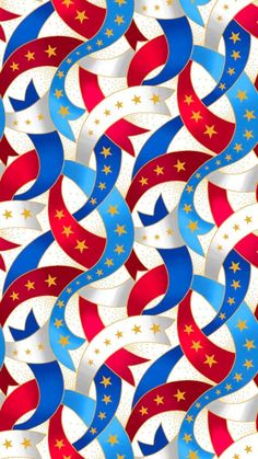 red, white and blue ribbons with stars in the center on a white background stock photo