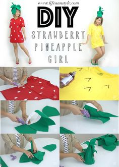 the instructions to make this diy strawberry pineapple girl costume