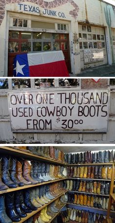 there are two pictures of old boots and one is for sale in the texas junk co